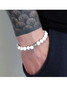 Bracelet en perles Howlite blanche et argent 925 2