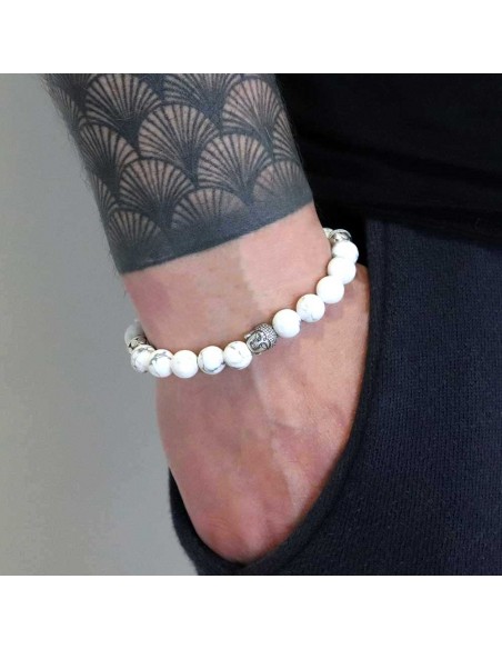 Bracelet en perles Howlite blanche et argent 925
