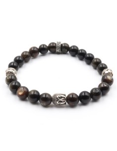 Bracelet en perles Obsidienne polie or, bouddha et rondelle Jadium en argent 925
