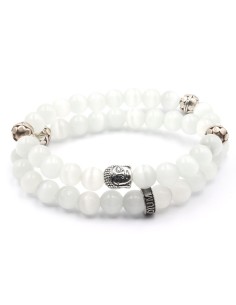 Bracelet double rang femme en œil de chat et argent 925