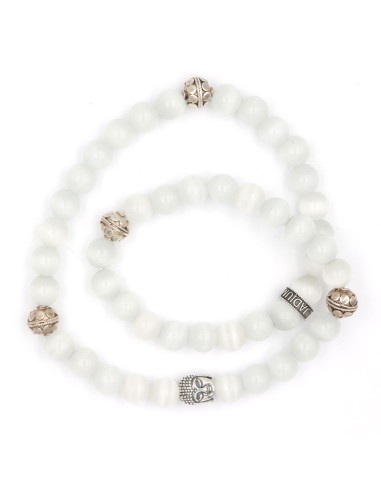 Bracelet double rang femme en œil de chat et argent 925