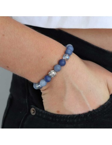 Bracelet Femme aventurine et quartz bleu argent massif