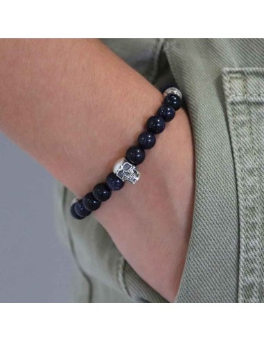 Trinity Skull, pierre de sable bleu et argent massif