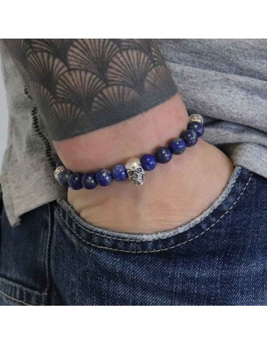 Bracelet perles Lapis Lazuli bleu et Tête de Mort Jadium