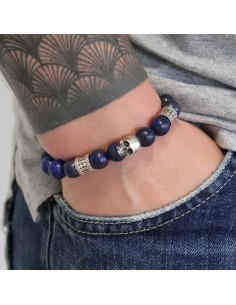 Bracelet perles Lapis Lazuli bleu et Tête de Mort Jadium 2