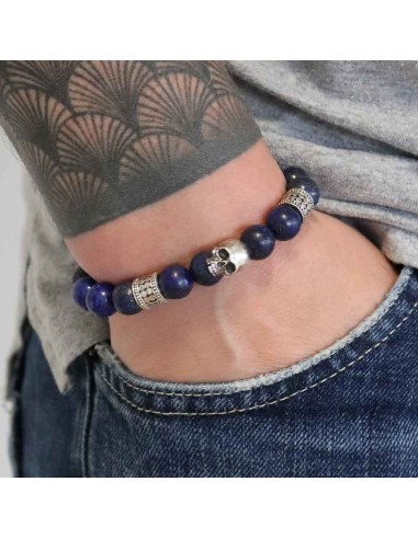 Bracelet perles Lapis Lazuli bleu et Tête de Mort Jadium