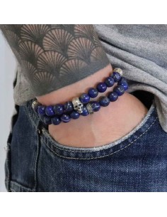 Bracelet Prophecy Skull en double rang, perles Lapis Lazuli et argent 925 2