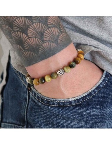 Jadium, bouddha, oeil de tigre fancy et argent massif
