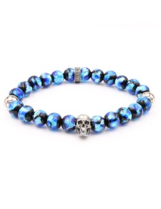 Bracelet perles de verre bleu phosphorescent crane