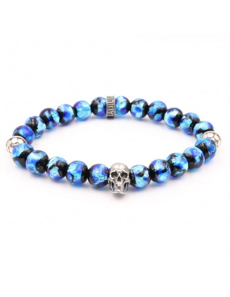 Bracelet perles de verre bleu phosphorescent crane