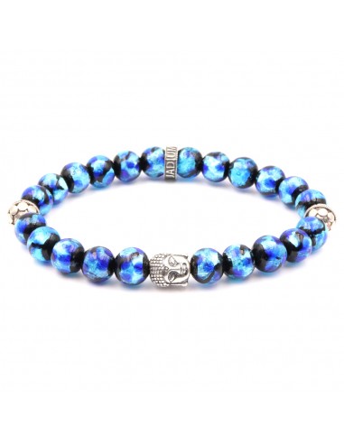 Bracelet Buddha perles de verre bleu phosphorescent crane