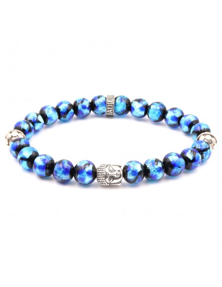 Bracelet Buddha perles de verre bleu phosphorescent crane