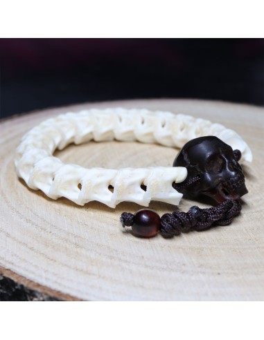 Devil Snake : Le bracelet vertèbres de python et Skull en Buffle