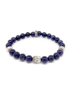 Bracelet Trinity Buddha, pierre de sable bleu et argent 925