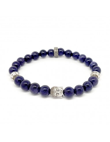 Bracelet Trinity Buddha, pierre de sable bleu et argent 925