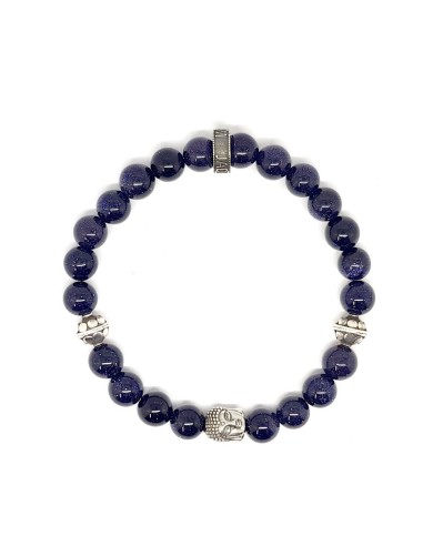 Bracelet Trinity Buddha, pierre de sable bleu et argent 925