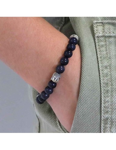 Bracelet Trinity Buddha, pierre de sable bleu et argent 925