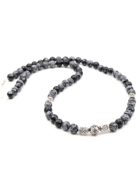 Collier perles obsidiennes homme et femme