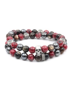 Bracelet crane et perles fines hématite, jaspe et obsidienne