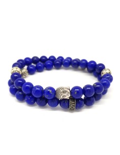 Bracelet Prophecy Buddha en double rang, perles Lapis Lazuli et argent 925