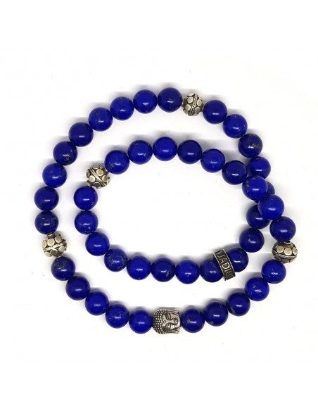 Bracelet Prophecy Buddha en double rang, perles Lapis Lazuli et argent 925