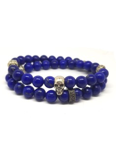 Bracelet Prophecy Skull en double rang, perles Lapis Lazuli et argent 925