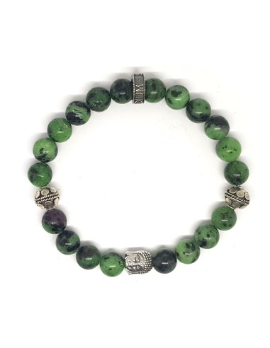 Bracelet ruby buddha en perles ruby zoisite et argent 925